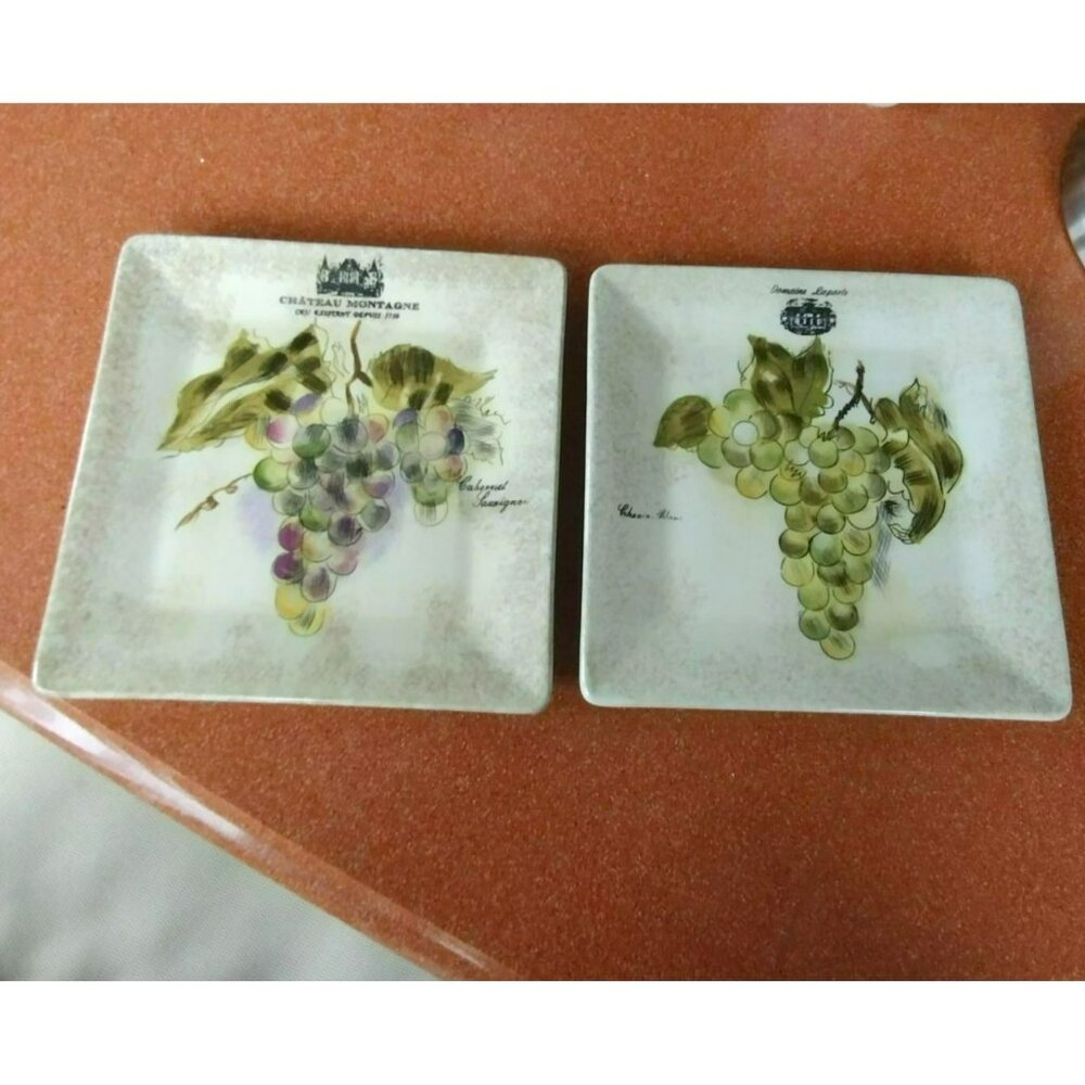 222 Fifth Vinter's Journal Salad Plates, Set of 2, 8" Square Ceramic Wine Grapes